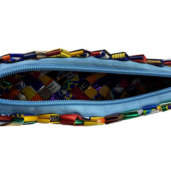 Candy Wrapper Recycled Purse Bright Color Zig Zag Strap Zip Close Baguette Y2K - Picture 4 of 5